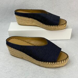 Franco Sarto Women's Sz‎ 7.5 Navy Denim Espadrille Wedge Sandal Slides